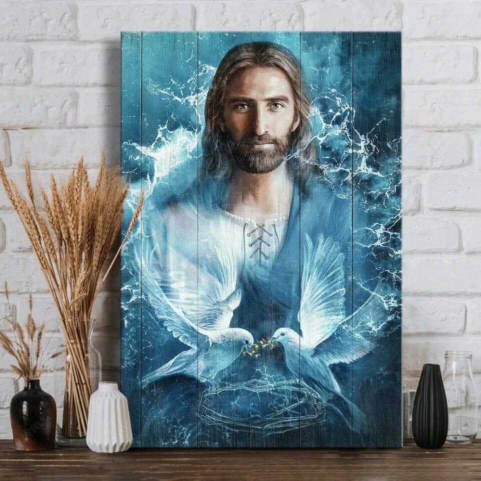 Jesus Bird Couple Blue Water Canvas Print