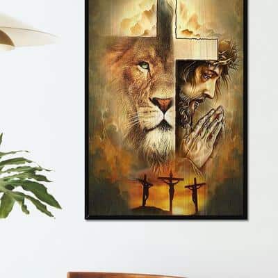 Jesus Lion Of Judah Cross Canvas Print
