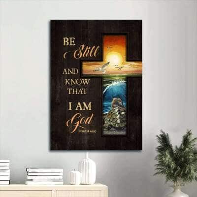 Christian Cross Sunset Turtle Be Still And Know That I Am God Canvas Print