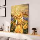 Christian Beautiful Girl Sunflower Field Jesus Hand Cross Canvas Print