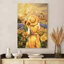 Christian Beautiful Girl Sunflower Field Jesus Hand Cross Canvas Print