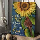 Sunflower Cardinal Be Still And Know That I Am God Canvas Print