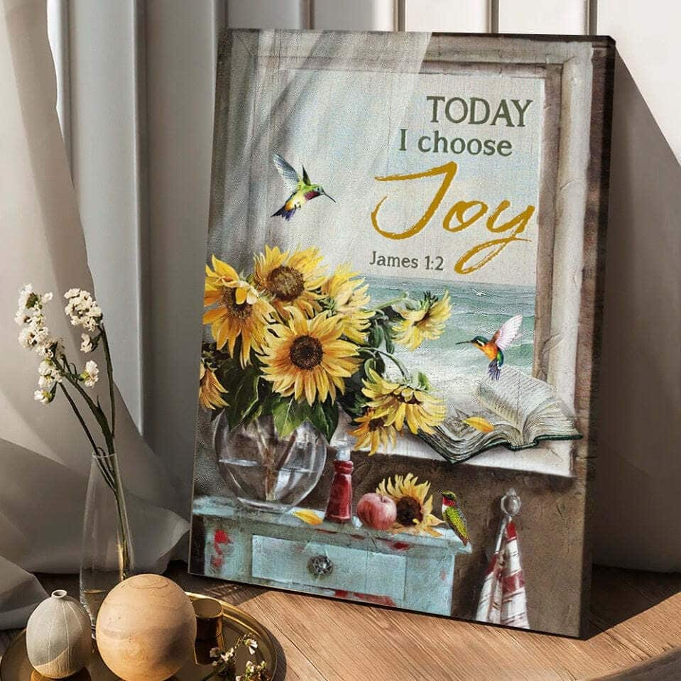 Beach Sunflower Vase Hummingbird James 1:2 Today I Choose Joy Canvas Print