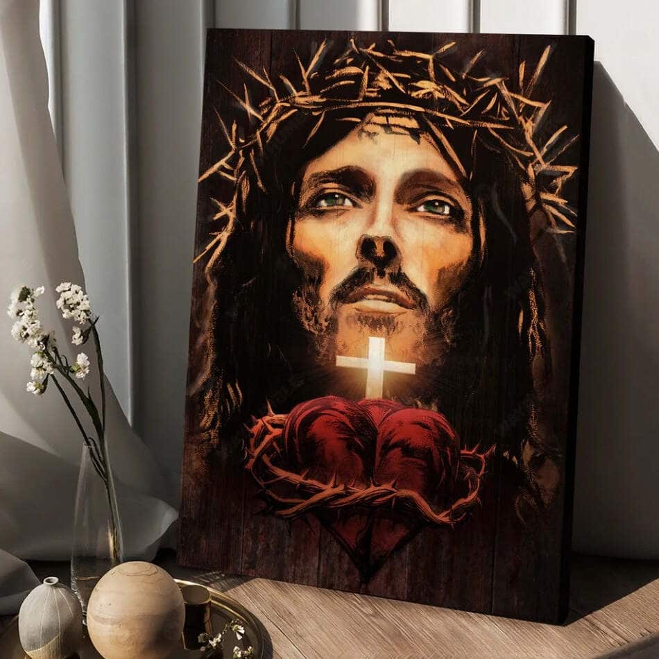 The Face Of Jesus Heart Crown Of Thorn Canvas Print