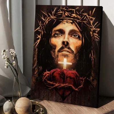 The Face Of Jesus Heart Crown Of Thorn Canvas Print