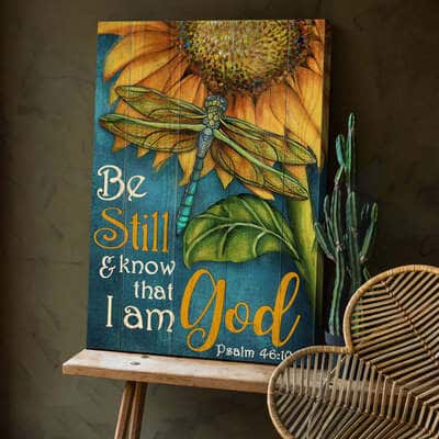 Sunflower Dragonfly Be Still And Know That I Am God Canvas Print