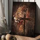 Stunning Lion Face Antique Cross Canvas Print