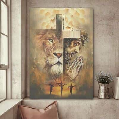 Praying With Jesus Lion Of Judah Cross Canvas Print