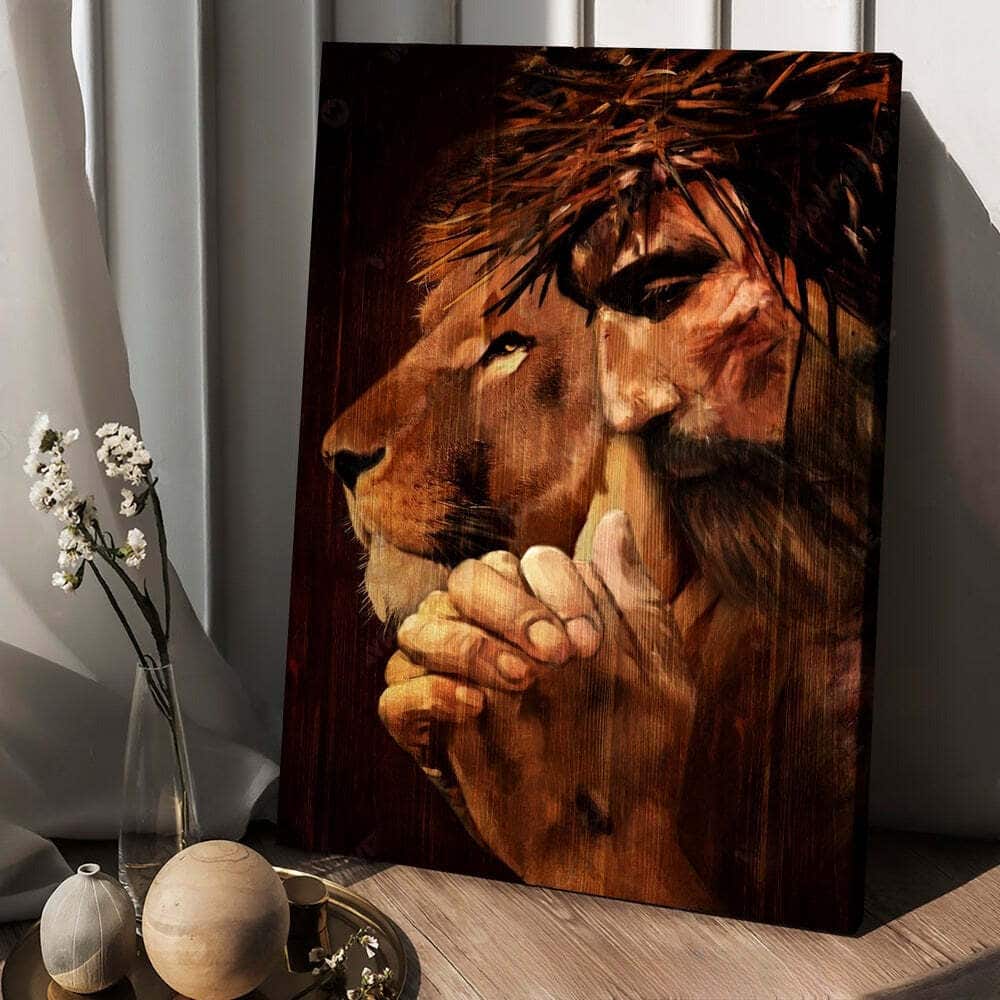 Christian Lion Of Judah Jesus Praying With God Canvas Print Christian Lion Of Judah Jesus Praying With God Canvas Print