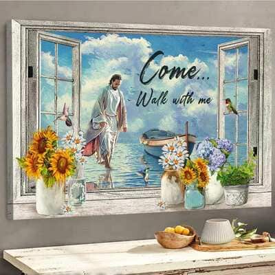 Christian Jesus Walking On Water Come Walk With Me Canvas Wall Art