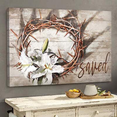 Christian Jesus Thorn Crown Lily Saved Canvas Wall Art