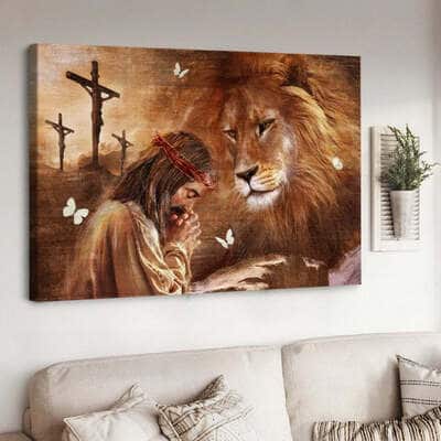 Christian Jesus Lion Pray For Healing Canvas Wall Art