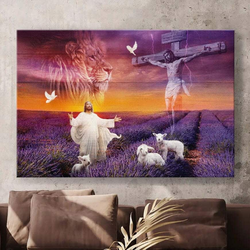 Christian Jesus Cross The Lion Of Judah The Lamb Of God Canvas Wall Art Christian Jesus Cross The Lion Of Judah The Lamb Of God Canvas Wall Art