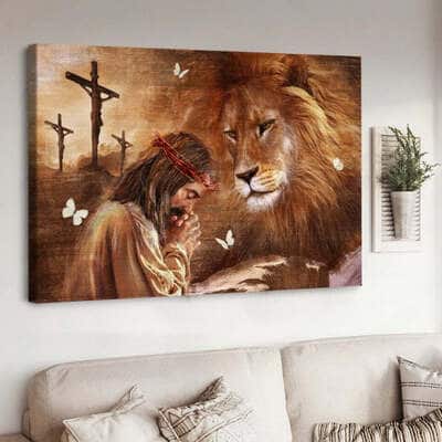 Christian Jesus Lion King Pray For Healing Canvas Wall Art