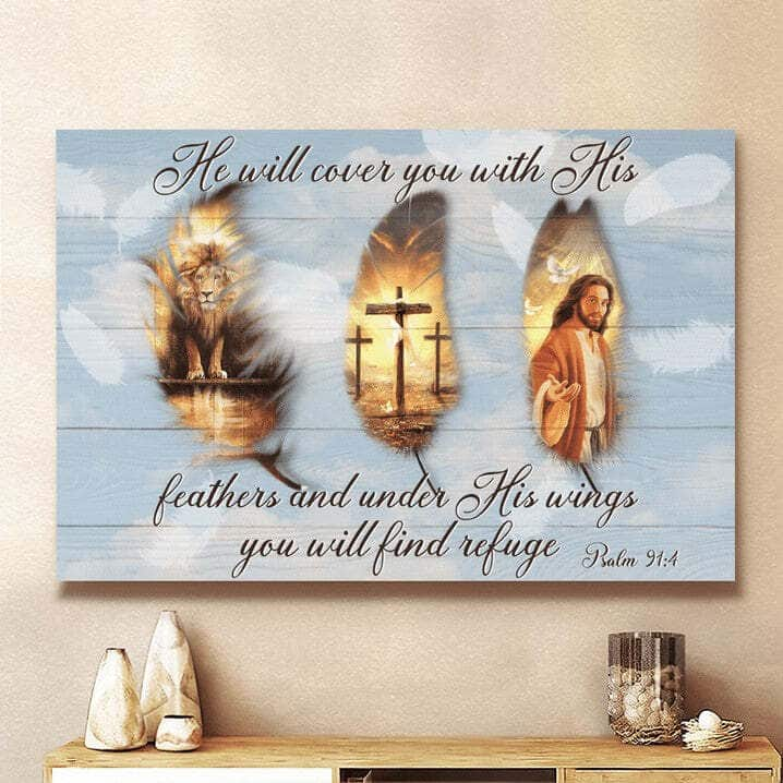 Christian Canvas Wall Art He Will Cover You With His Feather Jesus