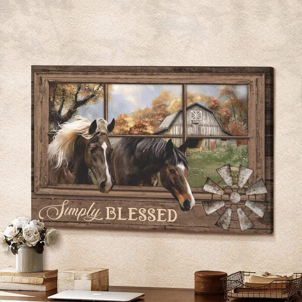 Christian Horse Farm Simply Blessed Jesus Canvas Wall Art