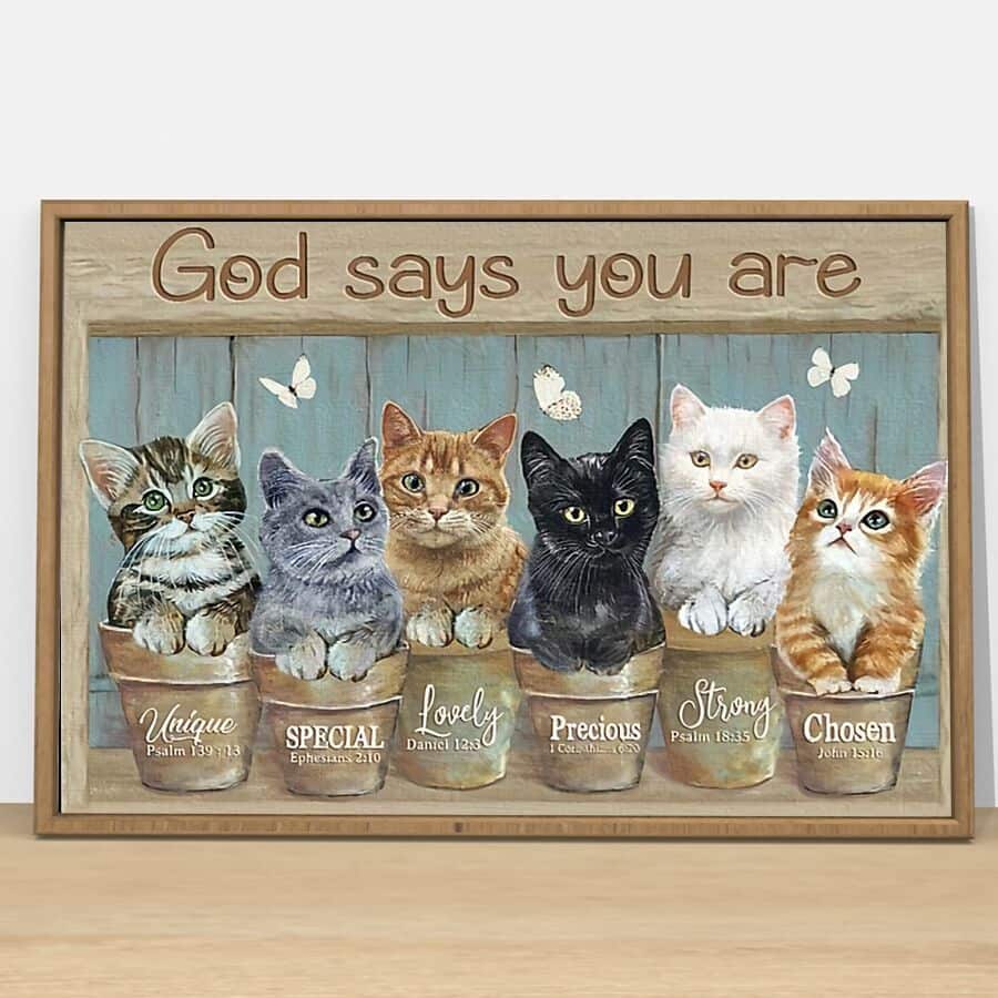 Christian Cute Cats God Says You Are Unique Special Canvas Wall Art