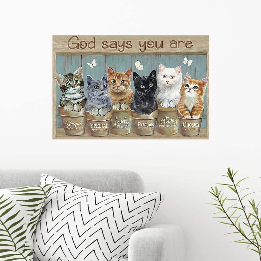 Christian Cute Cats God Says You Are Unique Special Canvas Wall Art