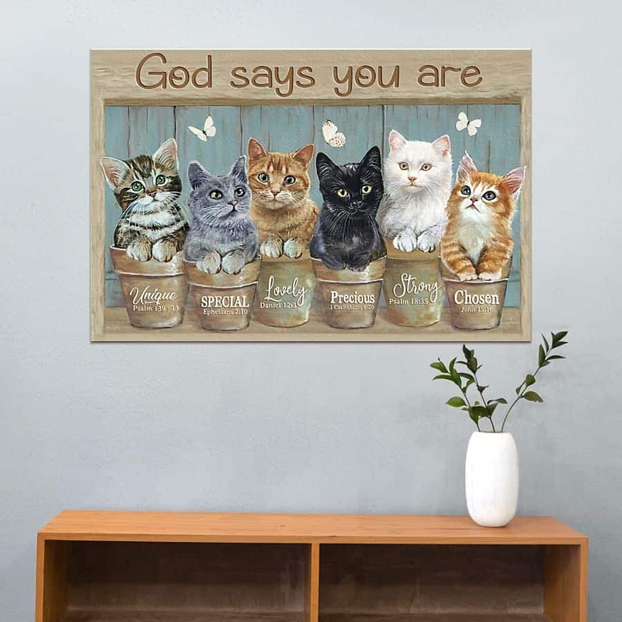Christian Cute Cats God Says You Are Unique Special Canvas Wall Art