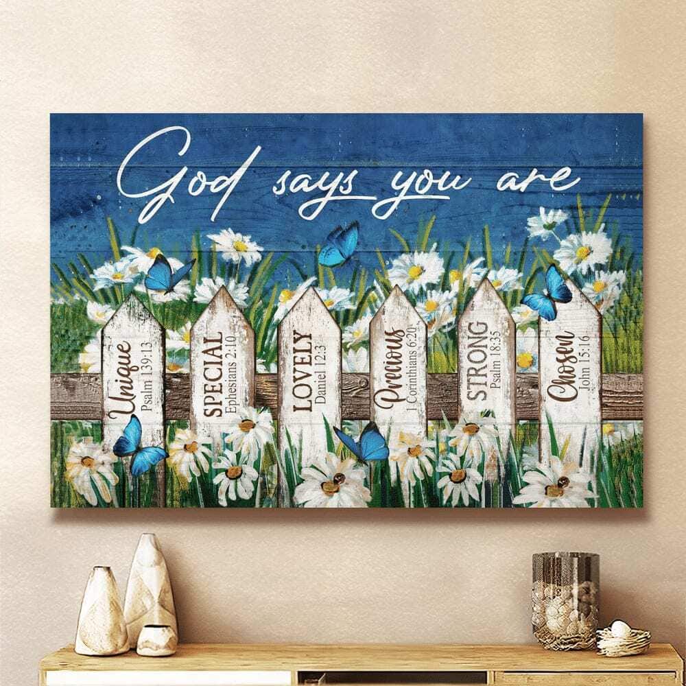 Christian Daisy Garden God Says You Are Unique Special Canvas Wall Art
