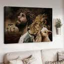Lamb Of God Lion Of Judah Jesus Cross Symbol Canvas Wall Art
