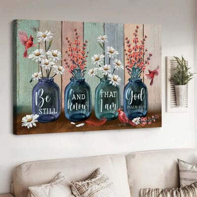 Daisy Flower Cardinal Be Still And Know That I Am God Canvas Wall Art