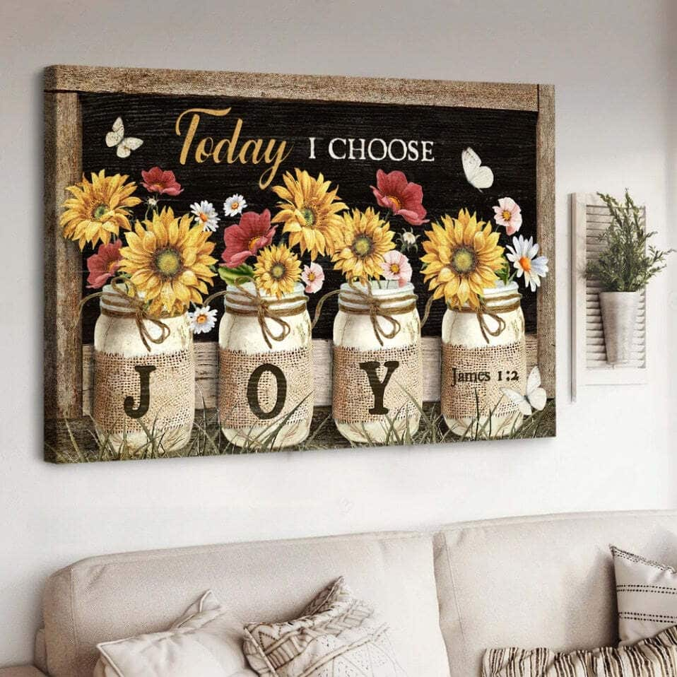 Christian James 1:2 Today I Choose Joy Canvas Wall Art Sunflower