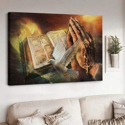 Magic Bible Jesus's Hand White Dove Canvas Wall Art