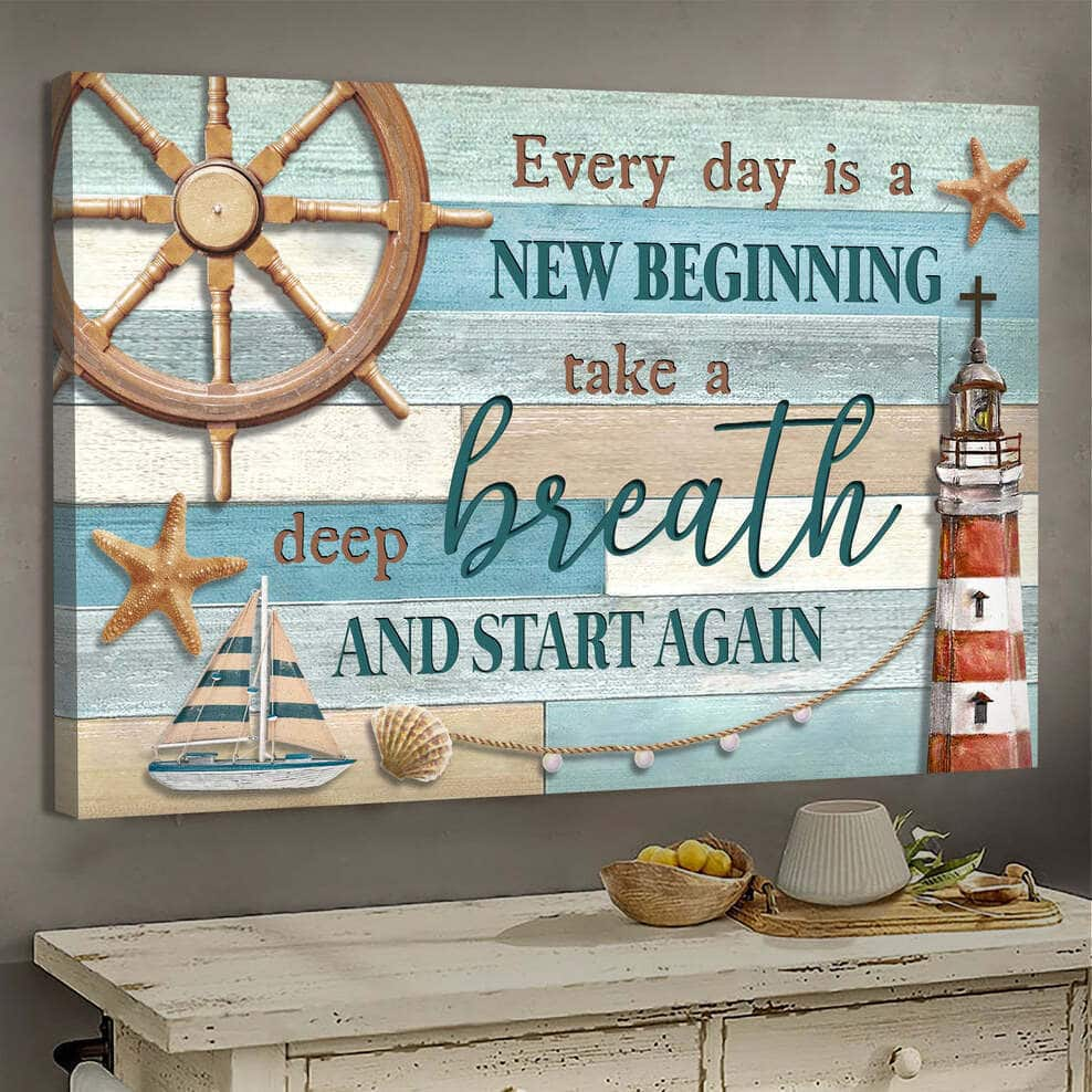 Christian Canvas Wall Art Lighthouse Boat Every Day Is A New Beginning