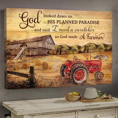 Christian Canvas Wall Art So God Made A Farmer
