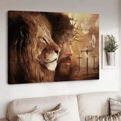 Christian Canvas Wall Art Lion Of Judah The Face Of Jesus Dove Cross