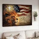 Christian Lion American Flag Cross Canvas Wall Art