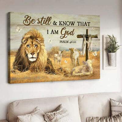 Christian Lion Psalm 46:10 Be Still and Know That I Am God Canvas Wall Art