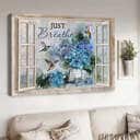 Blue Hydrangea Hummingbird Just Breathe Canvas Wall Art Blue Hydrangea Hummingbird Just Breathe Canvas Wall Art