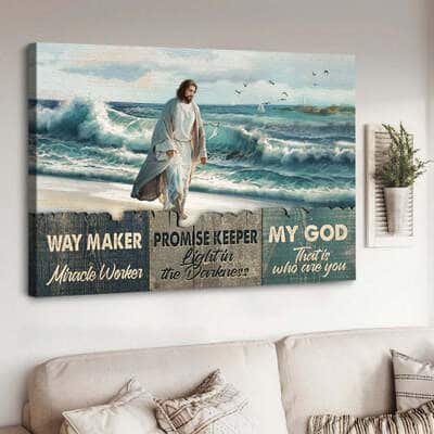 Beach Jesus Way Maker Miracle Worker Canvas Wall Art
