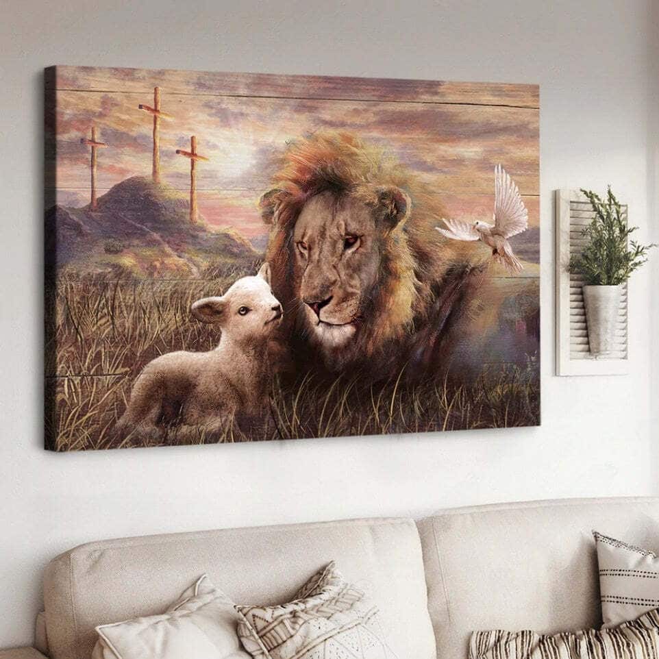 A Peaceful Day Of The Lion And The Lamb Christ Canvas Wall Art A Peaceful Day Of The Lion And The Lamb Christ Canvas Wall Art