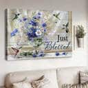 Blue Daisy Hummingbirds Just Blessed Canvas Wall Art