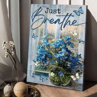Blue Daisy Glass Vase Just Breathe Canvas Print