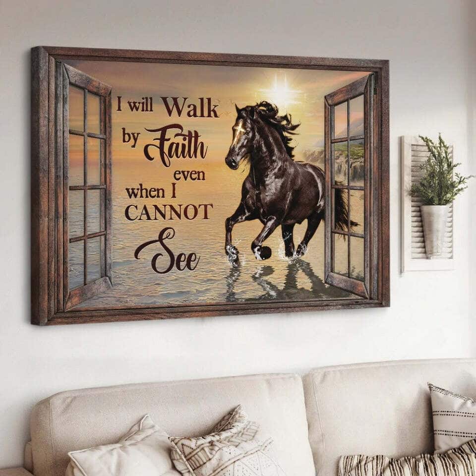 Black Horse I Will Walk By Faith Canvas Wall Art