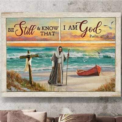 Christian Cross Psalm 46:10 Be Still And Know That I Am God Canvas Wall Art