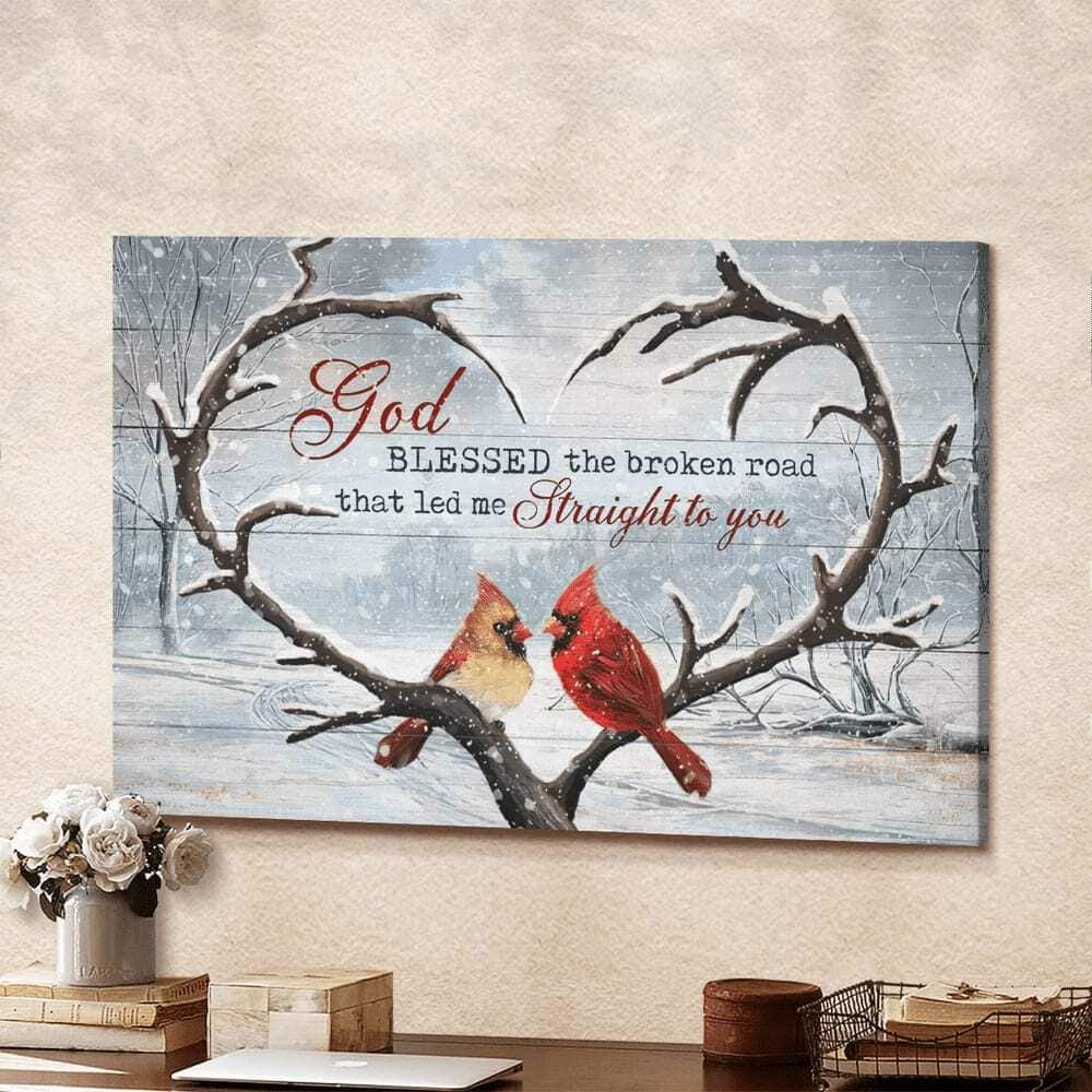 Cardinal Winter Landscape God Blessed The Broken Road Canvas Wall Art Cardinal Winter Landscape God Blessed The Broken Road Canvas Wall Art
