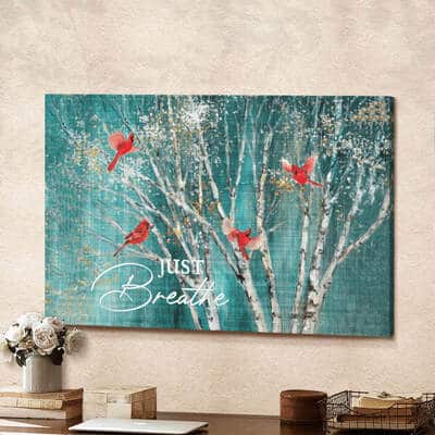 Blue Birch Cardinal Christian Jesus Just Breathe Canvas Wall Art
