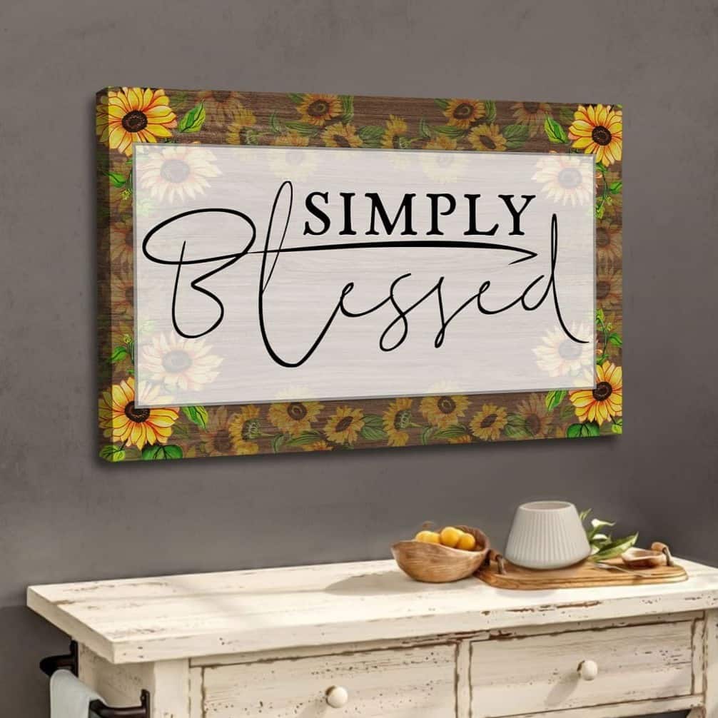 Christian Simply Blessed Canvas Wall Art Sunflower