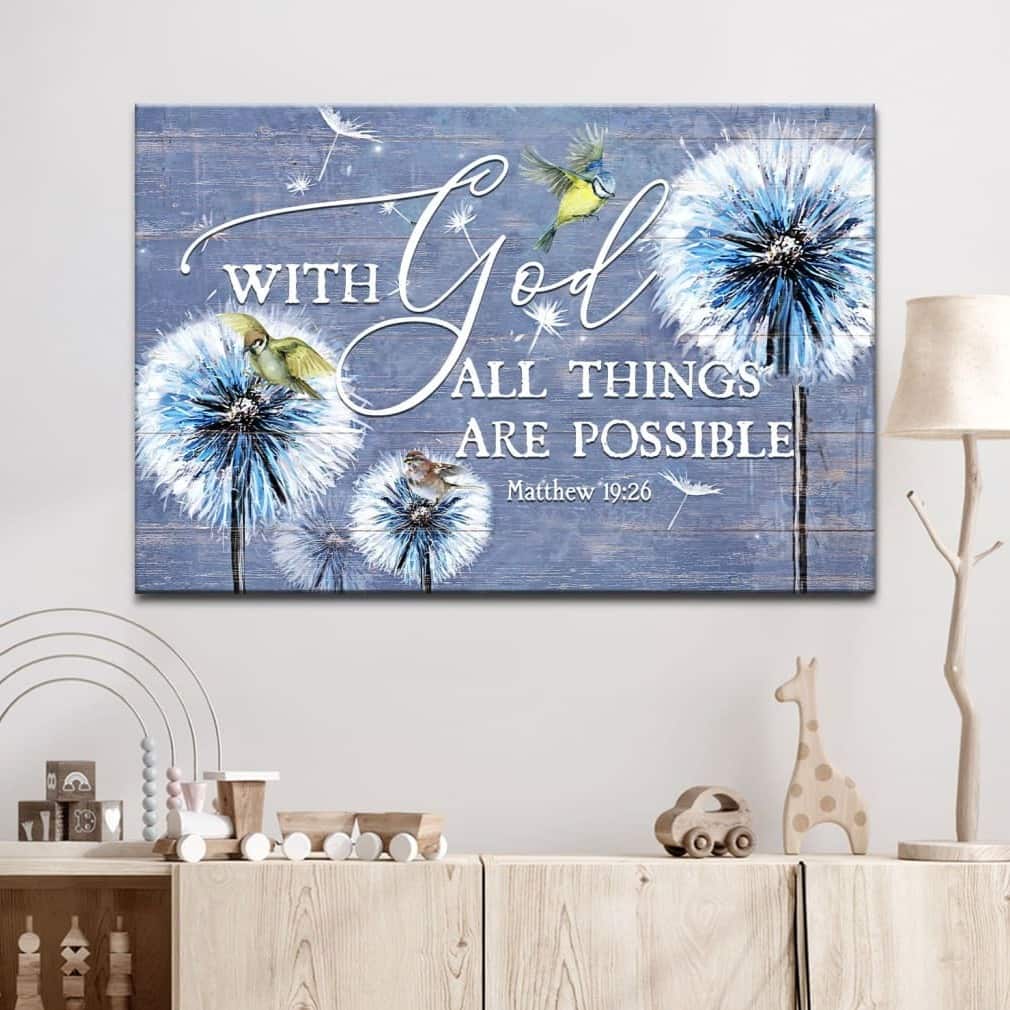 Christian Canvas Wall Art Matthew 19:26 With God All Things Are Possible Christian Canvas Wall Art Matthew 19:26 With God All Things Are Possible