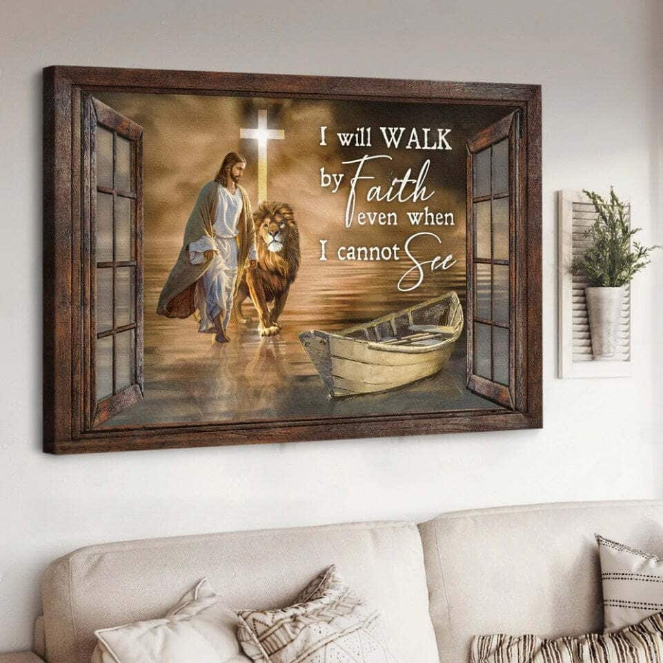 Jesus Christian Canvas Wall Art I Will Walk By Faith