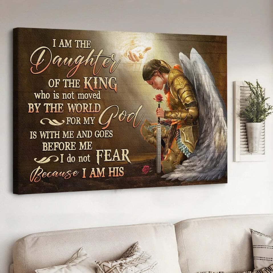 Christian Canvas Wall Art Woman Warrior Angel Wings Jesus I Am The Daughter Of The King