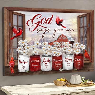 Christian God Says You Are Canvas Wall Art Daisy Flower Cardinals