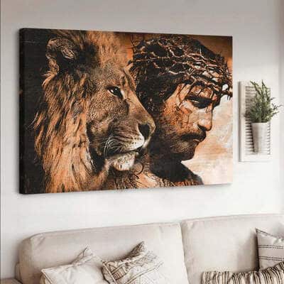 Jesus Christian Canvas Wall Art Lion Crown Of Thorn