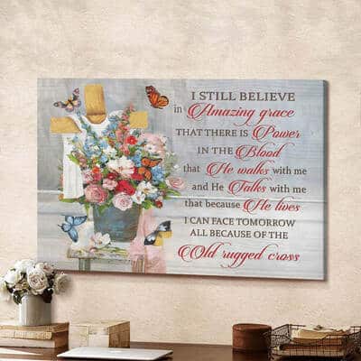 Christian Flowers Butterfly Jesus Old Rugged Cross Canvas Wall Art