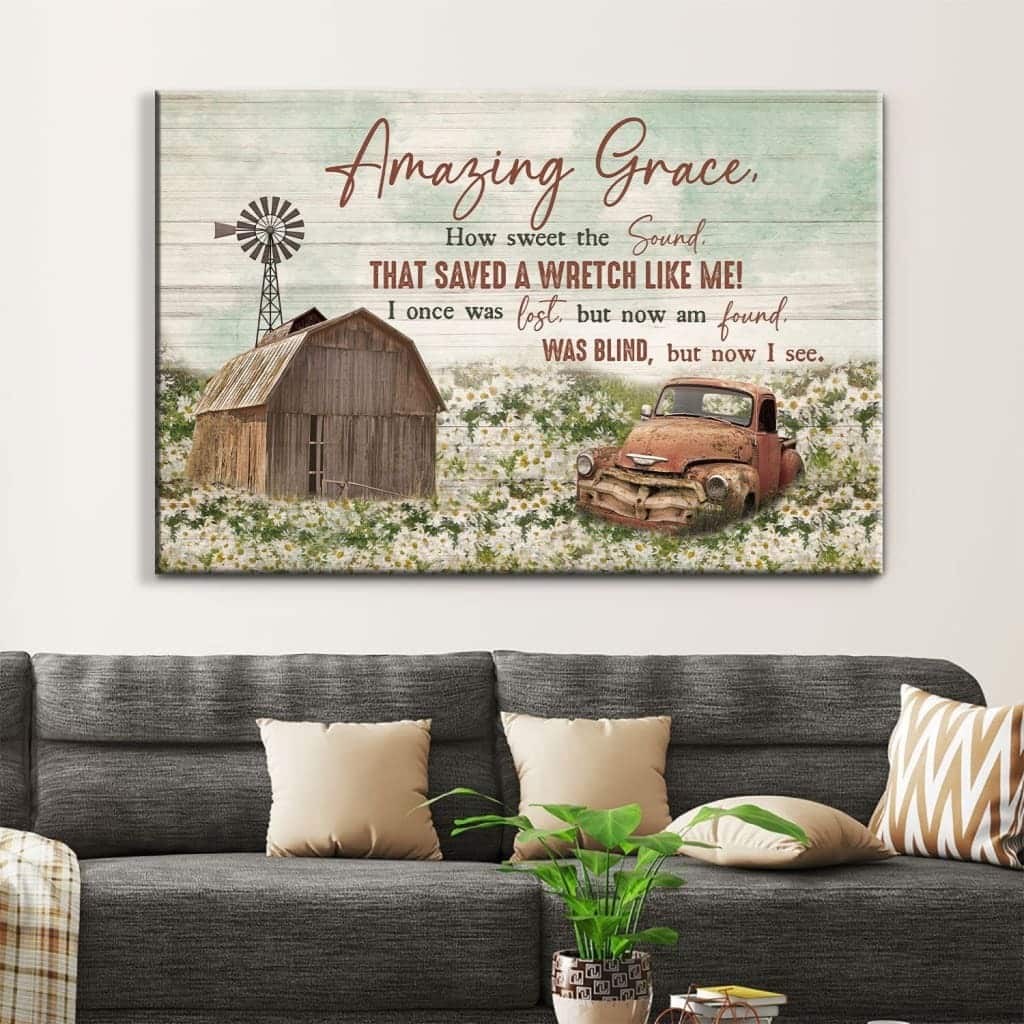 Christian Canvas Wall Art Farmhouse Amazing Grace How Sweet The Sound
